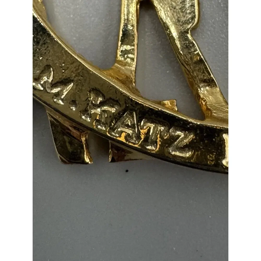 Vintage Gold Colored M Katz Signed Brooch Pin Pendant Israel 1996-1997